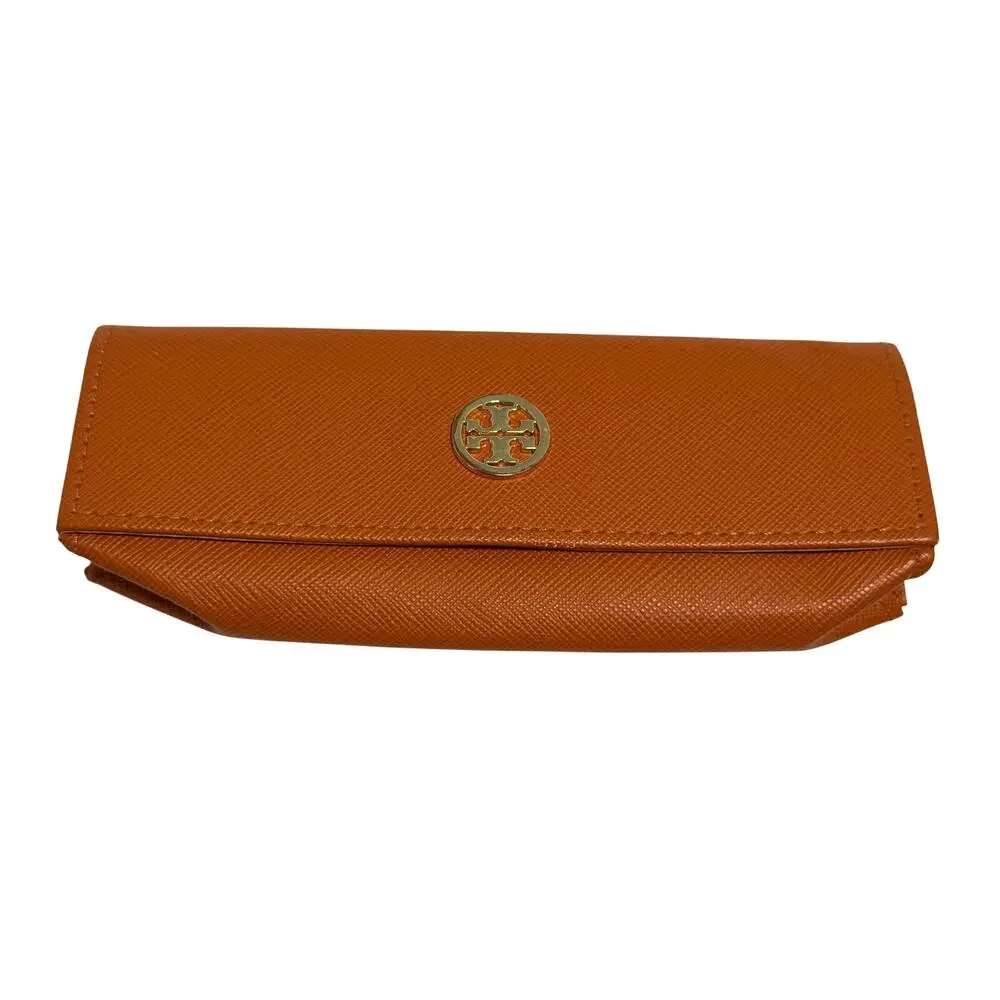 Tory Burch Mini Eyeglass Case Orange Logo Leather Readers Case